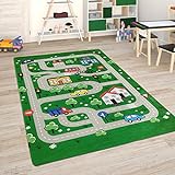 Paco Home Kinderteppich Teppich Kinderzimmer Spielmatte Straßenteppich Spielteppich, Grösse:80x150 cm, Farbe:Grün