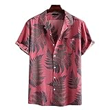 sutelang lurryly Hawaii-Hemd, für Herren, gestreift, bunt, gestreift, mit kurzen Ärmeln, locker, T-Shirt, bedruckt, tropisch, Strandhemd, große Größe, keine Lieblingsbluse, Rot2, XL