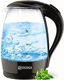 Glas Wasserkocher Schwarz 2200 Watt | 1,7 Liter | Teekocher | 100% BPA FREI | Blaue LED Beleuchtung | Teekocher | Water Kettle | Wasser Kocher | Wasserkocher Retro