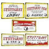 5er Set Fußball Blechschilder - Fussball Metallschild mit Spruch - Sport Schild Deko Zubehör Geschenk Fanartikel für Stuttgart Fan Liebhaber Beg