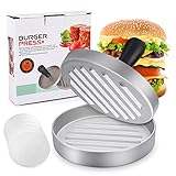 HEPAZ Burgerpresse mit 100 Blatt Backpapier,Hamburgerpresse Set aus Aluguss für leckere Hamburger,Patties, BBQ, Burger Presse mit Antihaftbeschichtung