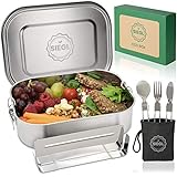 SIEGL® Eco Lunchbox | Premium Set | Brotdose Edelstahl mit GRATIS Besteckset | Auslaufsichere Brotdose mit Unterteilung für Kinder & Erwachsene | (1400ml)