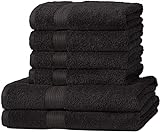 Amazon Basics Händehandtuch ausbleichsicher, 6Stück, 2 Badetücher und 4 Handtücher, schwarz, 100 Prozent Baumwolle 500g/m²