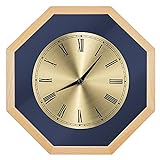 Navaris Analog Holz Wanduhr Achteck Design - 30 x 30 x 3,5cm - analoge Standuhr Uhr zum Aufhängen mit goldenem Ziffernblatt - Holzuhr Hellbraun