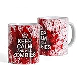 Elbenwald Tasse Keep Calm and Kill Zombies Rundumdruck mit Blutspritzern für The Walking Dead und Zombie Fans 320 ml Keramik weiß