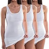 HERMKO 1317 3er Pack Damen Unterhemd extralang; längeres Achselhemd (+10cm) aus 100% Bio-Baumwolle, Farbe:weiß, Größe:44/46 (L)