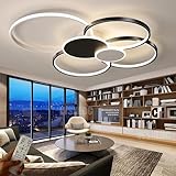 Moderne Dimmbare LED Deckenleuchte mit 6 Ringen für Wohnzimmer Schlafzimmer und Büro Schwarz Weiß Kreatives Design mit Augenpflege-Funktion Innendeckenspots für Esszimmer und Jugendzimmer 93W L100