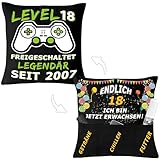Merclix 18. Geburtstag Junge Geschenk Lustig Kissenbezug 45x45 Gaming Deko Kissen Coole Geschenkideen 18 Geburtstag Junge 18 Geburtstag Geschenk Junge für Freund Sohn B