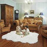 Teppich Faux Lammfell Schaffell Longhair Fell Optik Nachahmung Wolle Bettvorleger Sofa Matte (Weiß, 120 x 180 cm)
