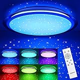 OPPEARL LED Deckenleuchte RGB Dimmbar mit Fernbedienung,Φ46cm, 3000K-6500K, 24W Sternenhimmel Deckenlampe Farbwechsel mit Sternendekor für Wohnzimmer Schlafzimmer Büro Esszimmer Küche, 2000lm