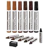 Möbelreparaturset Holzmarker - 13er Set - Marker und Wachsstangen mit Spitzer Kit, für Kratzer, Holzbö