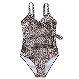 Briskorry Damen Badeanzug Einfarbig/Leopard Bademode Frauen Wrap Cutouts Monokini Bikini Overall Bauchweg Einteilige Große Größen Swimsuit Schlankheits Sportlich Beachwear