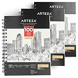 Arteza Skizzenblock, A5 148 x 210 mm, 3er-Set spiralgebundene Sketchbooks mit je 100 Blättern, 100 g/m² säurefreies dickes Papier, fein gezahnte Oberfläche, für viele trockene Medien