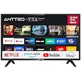 Antteq AV32 Fernseher 32 Zoll (80 cm) Smart TV mit Netflix, Prime Video, Rakuten TV, DAZN, Disney+, YouTube, UVM, WiFi, Triple-Tuner DVB-T2 / S2 / C, Dolby Audio 2024