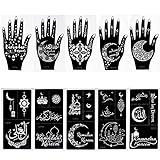 XMASIR 10 Blatt Eid Mubarak Ramadan Henna Tattoo Schablone, Muslim Ramadan Festival Temporäre Tattoo Vorlagen, Wiederverwendbare Henna Tattoo Kit Körperkunst für Frauenhände