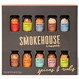 Smokehouse by Thoughfully Gourmet-Grillgewürzset in Mini-Glasflaschen, vegan und vegetarisch, Grillgewürzgeschmacksrichtungen wie Karibik, Jamaican Jerk, Jalapeno, Montreal und mehr, 10er-Pack