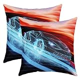 Loussiesd Set mit 2 coolen Rennwagen-Wurfkissenbezügen, Speed-Sportwagen-Kissenbezüge für Zuhause, Wohnzimmer, Dekoration, wendbar, Extremsport, Blau-Rot, Automobil-Dekor, 45,7 x 45,7