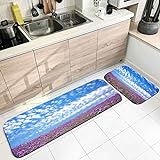 Küche Bodenmatte Waschbar, Tapiso Teppich Blau Lila Grün Blauer Himmel und Lavendelmuster 50X80cm+50X160cm Heimtextilien