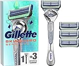 Gillette SkinGuard Sensitive Nassrasierer Herren, Rasierer + 4 Rasierklingen mit Flexgriff und Hautschutz, Geschenk für Männer