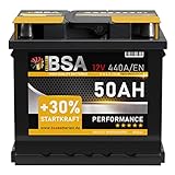BSA Autobatterie 12V 50AH 440A/EN Starterbatterie Batterie ersetzt 44Ah 45Ah 47Ah 50Ah 40Ah mit PKW