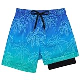 kids4ever Jungen Badehose Kompression Liner Kinder Badeshorts Sommer Schnell Trocknend Hawaii Strand Boardshorts mit Taschen 14-16 Jahre