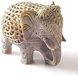 Speckstein-Figur mit Elefant im Bauch, 10,2 cm, handgefertigt in Jali oder durchbrochener Steinblock aus Indien (Speckstein-Elefant, 7,6 x 10,2 x 6,3 cm)