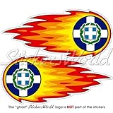 Griechische Wappen Emblem Flaming Fireball Fire 12,7 cm (125 mm) Bumper Sticker, Aufkleber Vinyl X 2