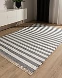 benuta Pop Baumwollteppich Tom - Grau/Creme 60x100 cm - Handgewebter Wohnzimmer Teppich - 100% Recycelte Baumwolle - Für Fußbodenheizung geeig