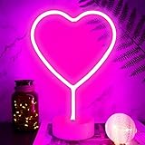 YIVIYAR Herz Rosa Neonschild LED Neonlicht Schilder mit Halter Basis, USB/Batterie Neon Leuchtreklame LED Rosa Licht Zimmer Room Dekor für Valentinstag, Hochzeit, Neujahr, Jubiläum, Party (Pink Heart)