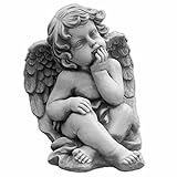 gartendekoparadies.de Massive Stein-Figur sitzender Engel aus Steinguss frostfest (Grau)