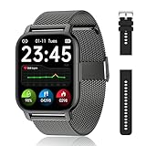 Popglory Smartwatch Herren Damen, 2 Uhrenarmband Sprachassistent, 100+ Sportmodi Fitnessuhr mit Bluetooth Anrufe SpO2 Blutdruckmessung Herzfrequenz Schrittzähler Schlafmonitor, für Android iOS