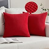 MIULEE 2er Set Granulat Kissenbezug Ananas Weiches Massiv Dekorativen Quadratisch Überwurf Kissenbezüge Kissen für Sofa Schlafzimmer 16'x16' 40 x 40 cm Rot