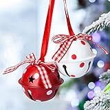 Naler 12 Stück Glöckchen Weihnachtsbaumschmuck Rot Weiß Schellen Glocke für Weihnachten Weihnachtsbaum Deko - 4 cm