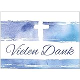 15 x Dankeskarten mit Umschlag - Aquarell wellen blau mit Kreuz - Danksagung/Bedanken/Danke sagen zur Taufe, Kommunion, Konfirmation, kirchlich