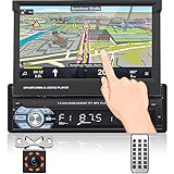 1 Din Autoradio GPS Navi Car Stereo Bluetooth Autoradio 7 Zoll Touchscreen MP5 Player mit Rückfahrkamera, Unterstützung Radio FM, Mirror Link, USB, SD, Aux