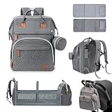 Treboler Multifunktionaler Wickelrucksack für Babys, Tasche für Kinderwagen, Organizer, Windeln für Babys, Wickelunterlage mit Moskitonetz, Rucksack mit Haken für Kinderwagen, grau, Einheitsgröß