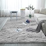 Aujelly Soft Area Rug Schlafzimmer Shaggy Teppich Zottige Teppiche Flauschige Bunte Batik-Teppiche Carpet Neu Reines Grau 120 x 200 cm