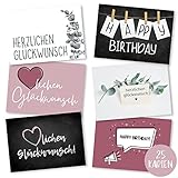 Erik Anderson 25er Set Geburtstagskarten hochwertig - Glückwunschkarte, Postkarte zum Geburtstag - Happy Birthday Karten als Postkarten Set - ideal als Grußkarte und Gutschein für Männer und F