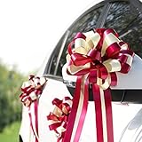 Byffoer Geschenkschleife, 10 Stück Große Schleife Riesen Schleife Geschenk mit 20 STK. Kleiner Zugbogen Pull Bow für Auto Dekor Hochzeit New Houses Party Feier Geschenke Tüten (Rot-beige)