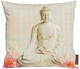 Magma „ Buddha“ Kissenhülle Bezug ca. 40x40 cm Digitaldruck 100% Baumwolle in der Farbe sand-anthrazit