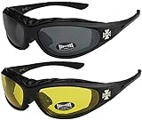 X-CRUZE 2er Pack Choppers 911 Sonnenbrillen Motorradbrille Sportbrille Radbrille - 1x Modell 01 (schwarz/schwarz getönt) und 1x Modell 03 (schwarz/gelb getönt) - Modell 01 + 03 -