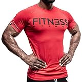 Fitness Method, Sport T-Shirt Herren, Slim-Fit Shirt bequem & hochwertig Männer, Rundhals & Tailliert, Training & Freizeit, Gym & Casual Workout Mann, 95% Baumwolle, 5% Elastan, (Rot - Schwarz L)