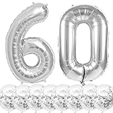 60. Geburtstag Frauen Männer Deko 60 Geburtstag Silber Helium Luftballon 60. Geburtstag Riesen Zahl 60 Folienballon mit Alles Gute zum Geburtstag Banner zum Frauen Männer Geburtstag 60