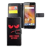 König Design Handyhülle Kompatibel mit ZTE Blade A452 Handytasche Schutzhülle Tasche Flip Case mit Kreditkartenfächern - Don't Touch My Phone Rot Schw