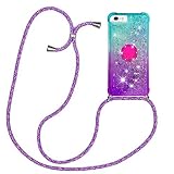 Handykette Hülle Kompatibel mit iPhone 7/ iPhone 8/ iPhone SE 2020 Handyhülle Quicksand Glitzer Hülle mit Band - Silikon Handyhülle mit Kordel Umhängenband - Schnur mit Treibsand Case zum Umhäng