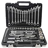 RUHEN Werkzeugsatz, Werkzeugkasten-Set, 61-teilig, Ratschen-Drehmomentschlüssel-Hülsensatz, Handwerkzeuge für Autoreparatursatz, Satz Schlüsselschraubenschlüssel, Werkzeug