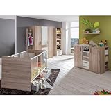 Lomadox Babyzimmer Set 10-teilig in Eiche mit weiß, inkl. Wickelkommode, Unterschrank Regale, Wandboard, Standregal, Kleiderschrank, Garderobenstange, Gitterbett, Bettschubkasten, B