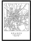 Home Dekoration Leinwand Gemälde Druck Stadtplan Brügge Skandinavischer Stil in schwarz-weiß bedrucktem Posterpapier Gemälde Geburtstagsgeschenke