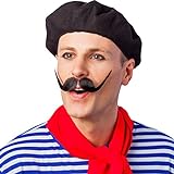 Barett Mütze Franzose - schwarz - Franzosenmütze Kopfbedeckung Französin Franzosenhut Kostümzubehör Karneval Baskenmütze