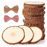 Fuyit Holzscheiben 20 Stücke Holz Log Scheiben 9-10cm mit Loch Unvollendete Holzkreise für DIY Handwerk Holz-Scheiben Hochzeit Mittelstücke Weihnachten Dekoration Baumscheibe(20st 3.5'-4')